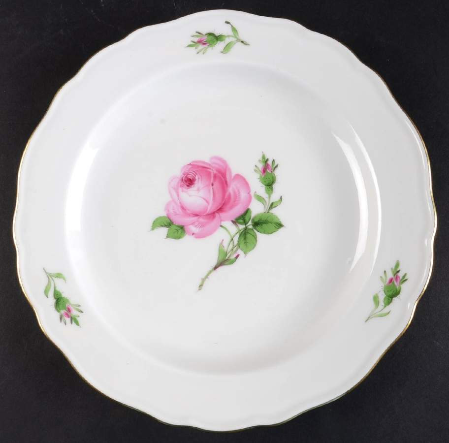 Rose Pink ("X" Backstamp) Luncheon Plate by Meissen (Germany)-1