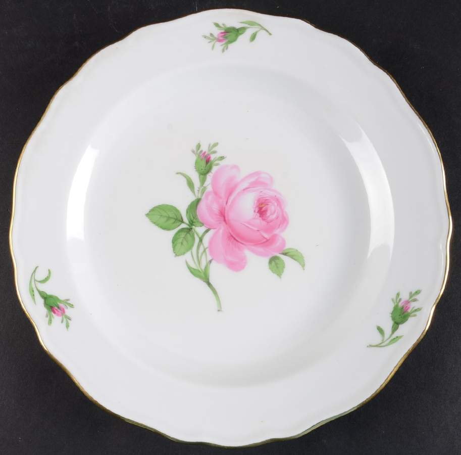 Rose Pink ("X" Backstamp) Luncheon Plate by Meissen (Germany)-1