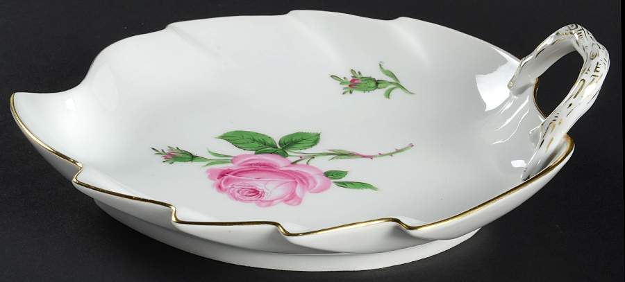 Rose Pink ("X" Backstamp) 8" Handled Leaf Dish by Meissen (Germany)-1