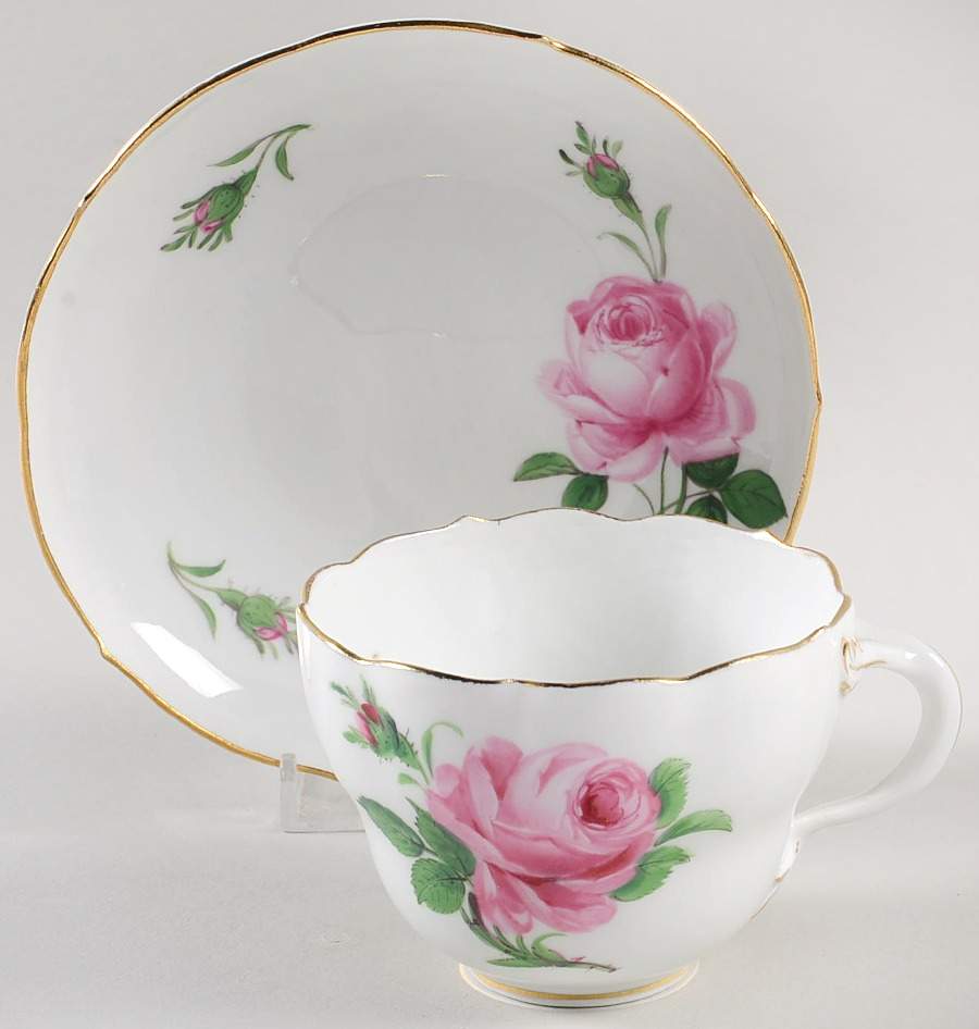 Rose Pink ("X" Backstamp) Flat Cup & Saucer Set by Meissen (Germany)-1