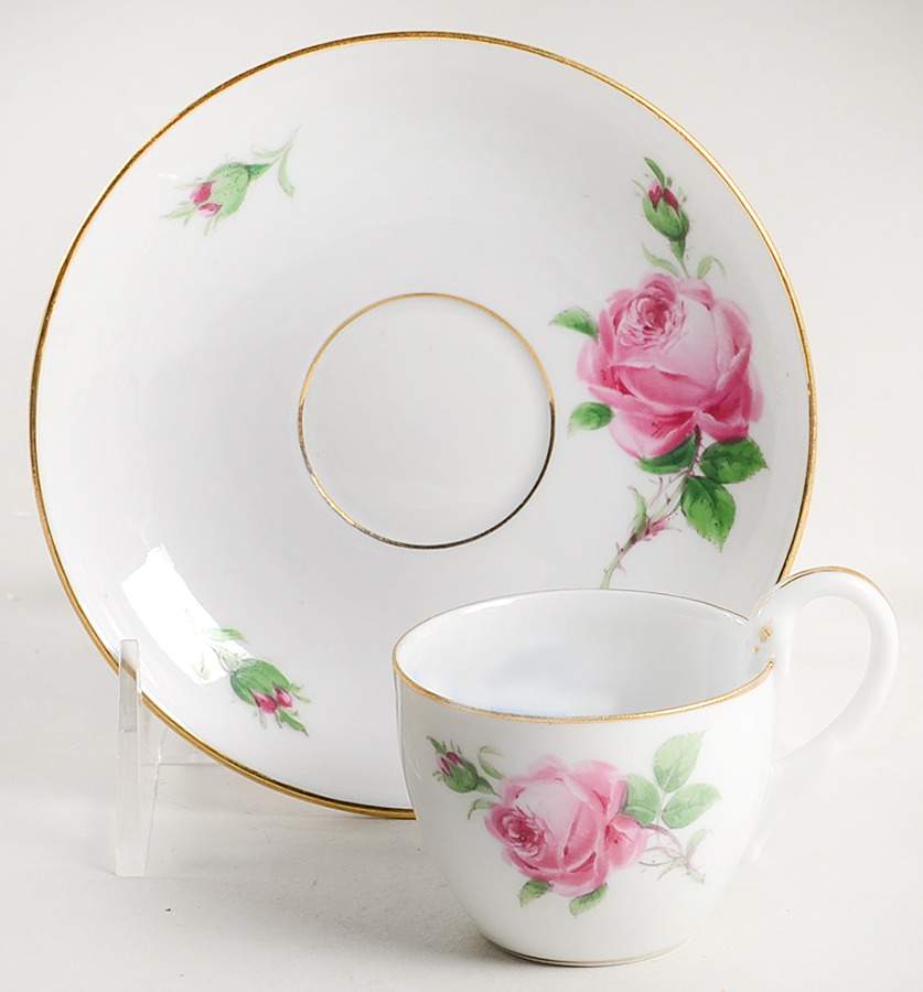 Rose Pink ("X" Backstamp) Flat Demitasse Cup & Saucer Set by Meissen (Germany)-1