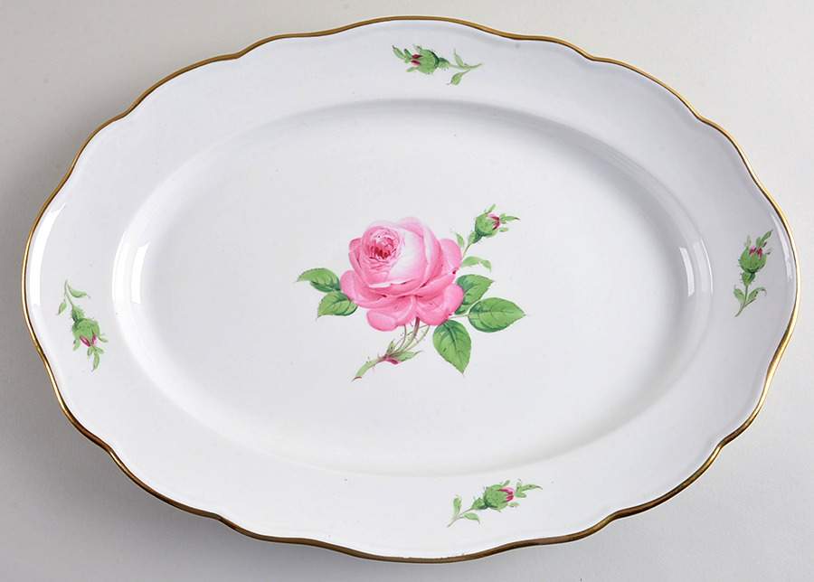 Rose Pink ("X" Backstamp) 16" Oval Serving Platter by Meissen (Germany)-1