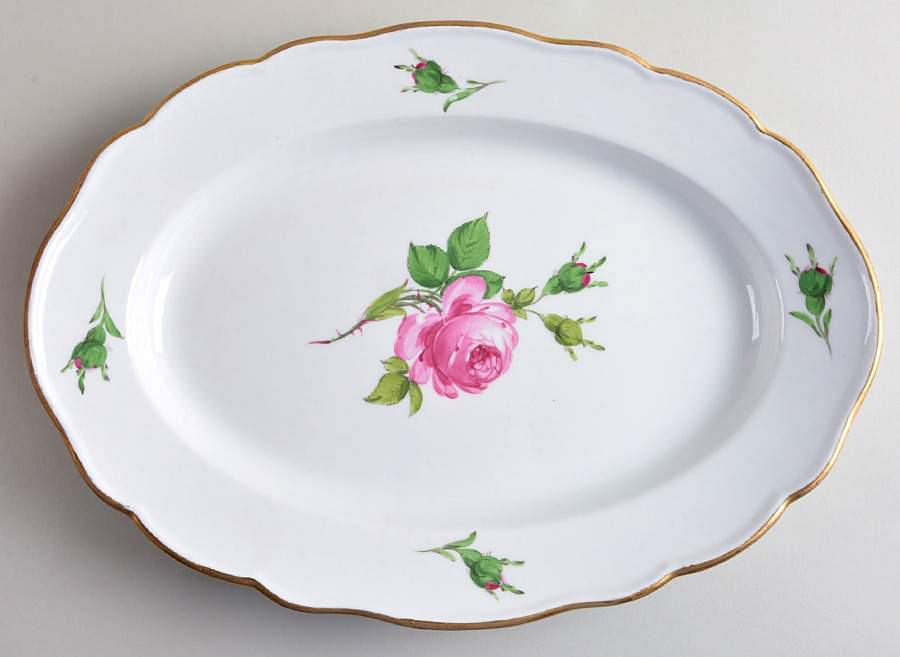 Rose Pink ("X" Backstamp) 13" Oval Serving Platter by Meissen (Germany)-1