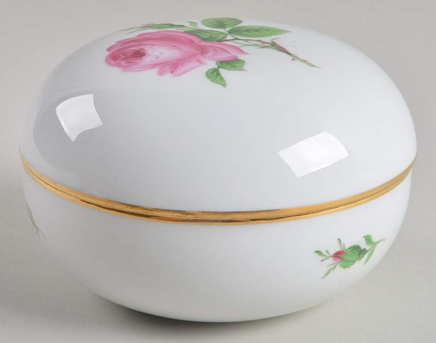 Rose Pink ("X" Backstamp) 4" Round Box & Lid by Meissen (Germany)-1