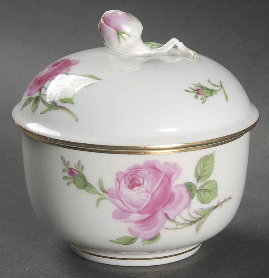 Rose Pink ("X" Backstamp) Mini Sugar Bowl & Lid by Meissen (Germany)-1