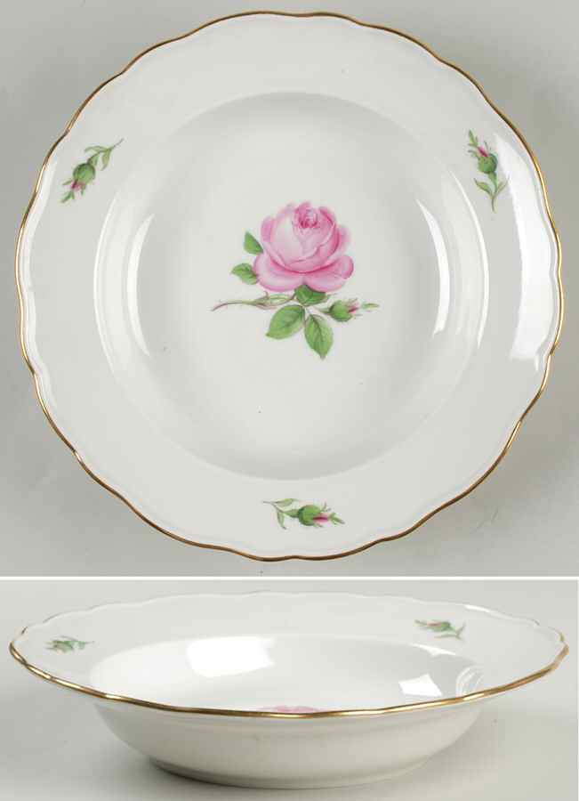 Rose Pink ("X" Backstamp) Large Rim Soup Bowl by Meissen (Germany)-1