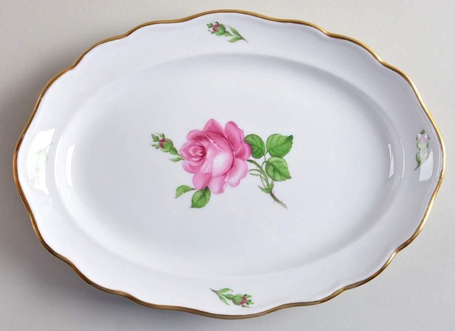 Rose Pink ("X" Backstamp) 10" Oval Serving Platter by Meissen (Germany)-1