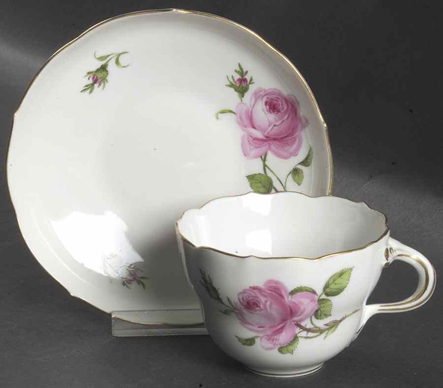 Rose Pink ("X" Backstamp) Flat Cup & Saucer Set by Meissen (Germany)-1