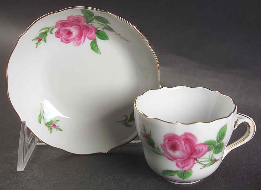 Rose Pink ("X" Backstamp) Flat Demitasse Cup & Saucer Set by Meissen (Germany)-1