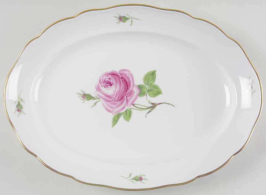 Rose Pink ("X" Backstamp) 14" Oval Serving Platter by Meissen (Germany)-1