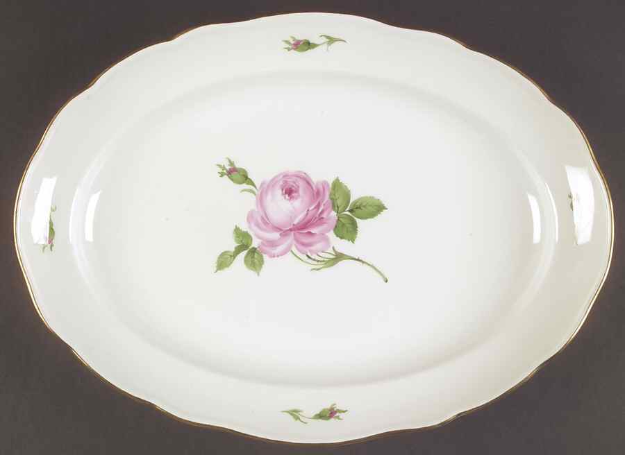 Rose Pink ("X" Backstamp) 16" Oval Serving Platter by Meissen (Germany)-1
