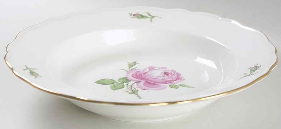 Rose Pink ("X" Backstamp) Rim Soup Bowl by Meissen (Germany)-1