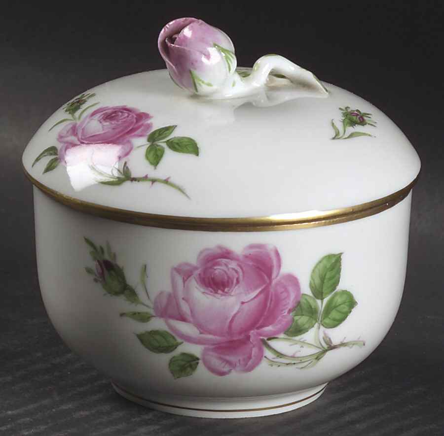 Rose Pink ("X" Backstamp) Sugar Bowl & Lid by Meissen (Germany)-1
