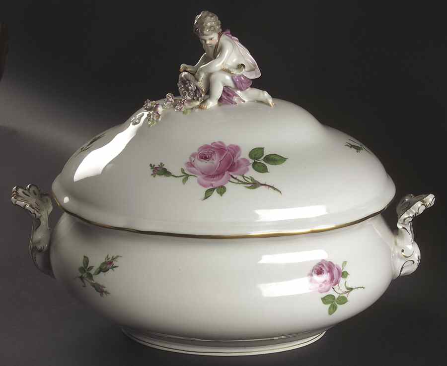Rose Pink ("X" Backstamp) Oval Tureen & Lid by Meissen (Germany)-1
