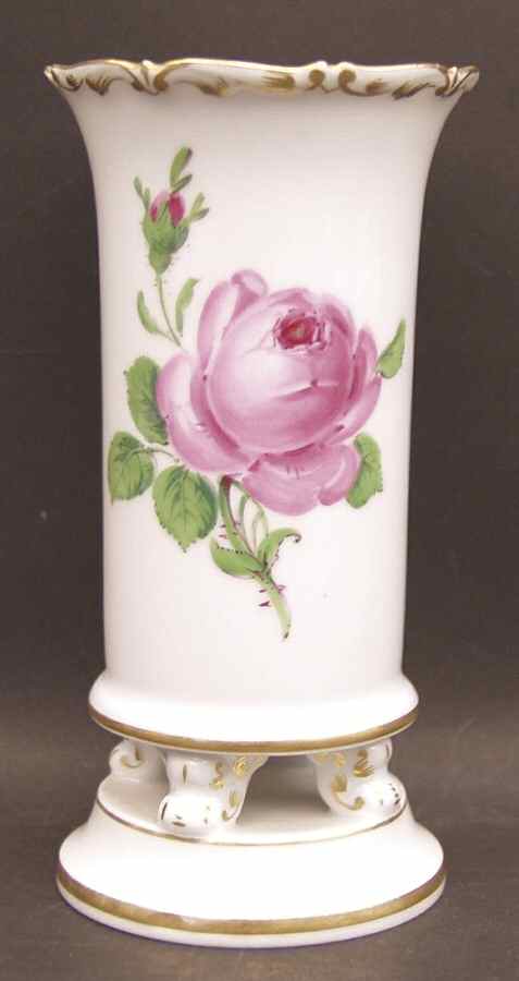Rose Pink ("X" Backstamp) 5" Claw Footed Urn Vase by Meissen (Germany)-1