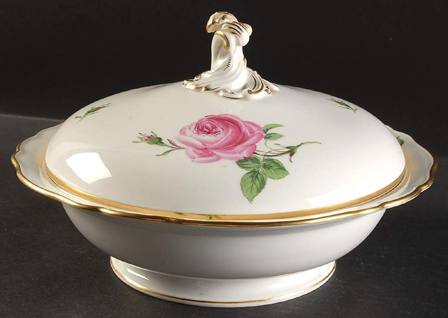 Rose Pink ("X" Backstamp) Round Covered Vegetable by Meissen (Germany)-1