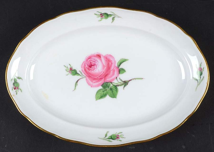 Rose Pink ("X" Backstamp) 9" Oval Tray by Meissen (Germany)-1