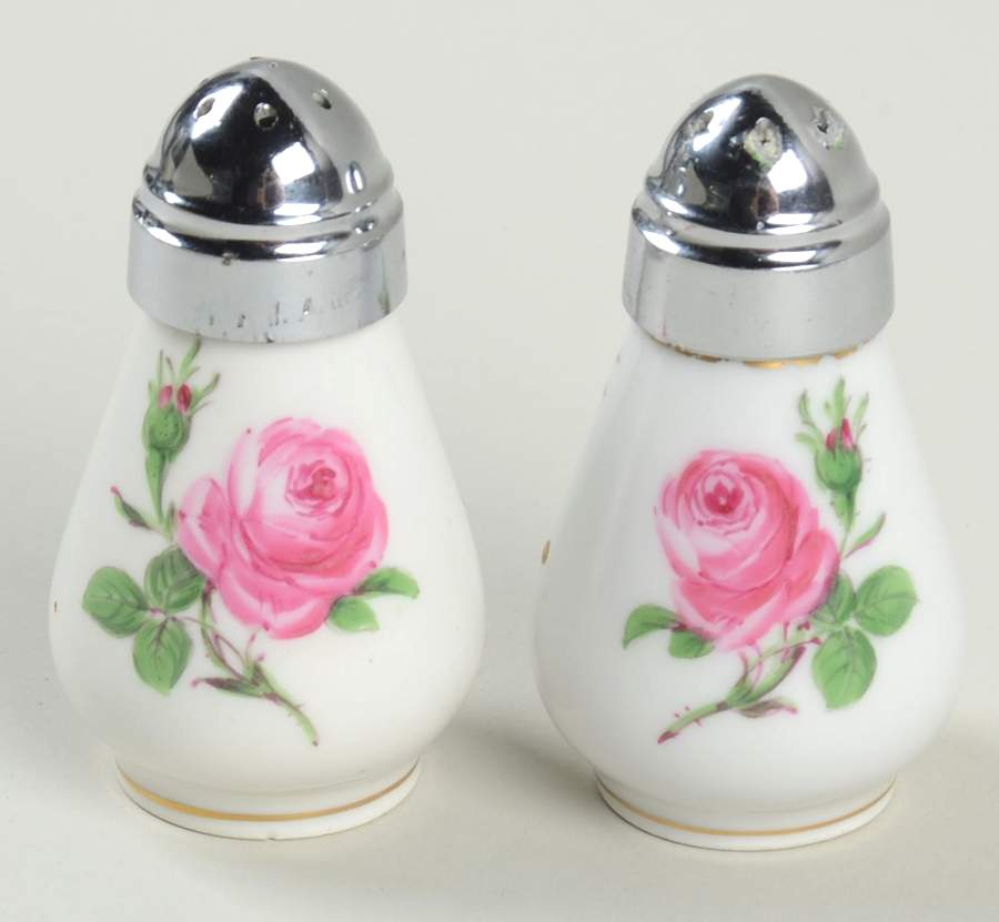 Rose Pink ("X" Backstamp) Salt & Pepper Set by Meissen (Germany)-1