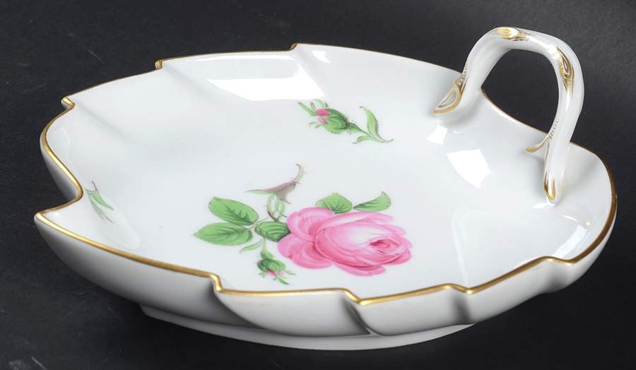 Rose Pink ("X" Backstamp) 7" Handled Leaf Dish by Meissen (Germany)-1