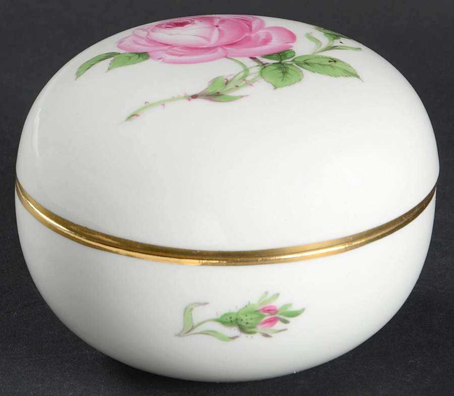 Rose Pink ("X" Backstamp) Round Box & Lid by Meissen (Germany)-1