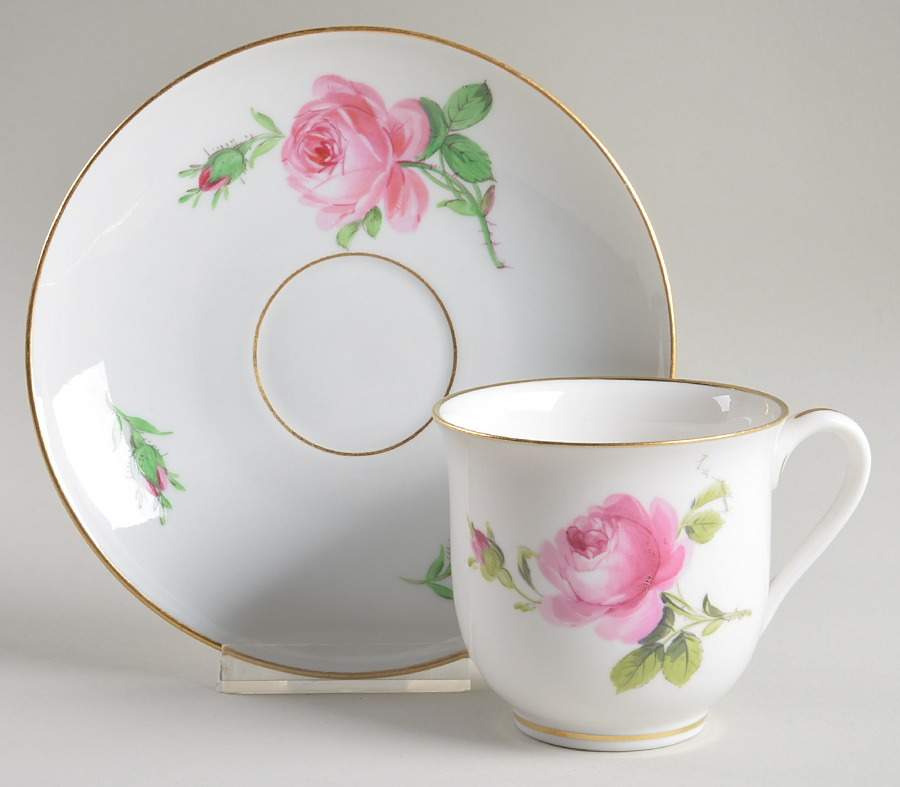 Rose Pink ("X" Backstamp) Flat Cup & Saucer Set by Meissen (Germany)-1