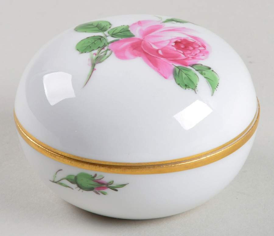 Rose Pink ("X" Backstamp) 3" Round Box & Lid by Meissen (Germany)-1