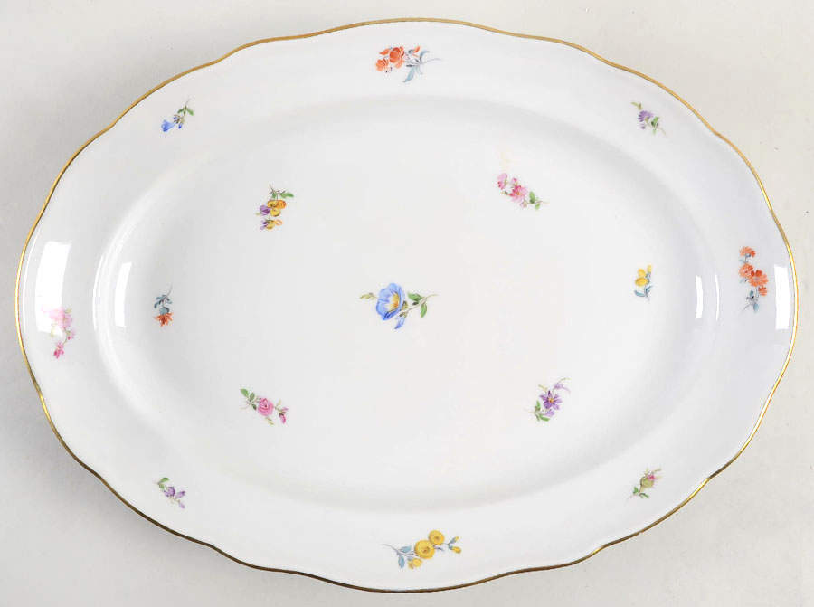 Scattered Flowers ("X" Backstamp) 16" Oval Serving Platter by Meissen (Germany)-1