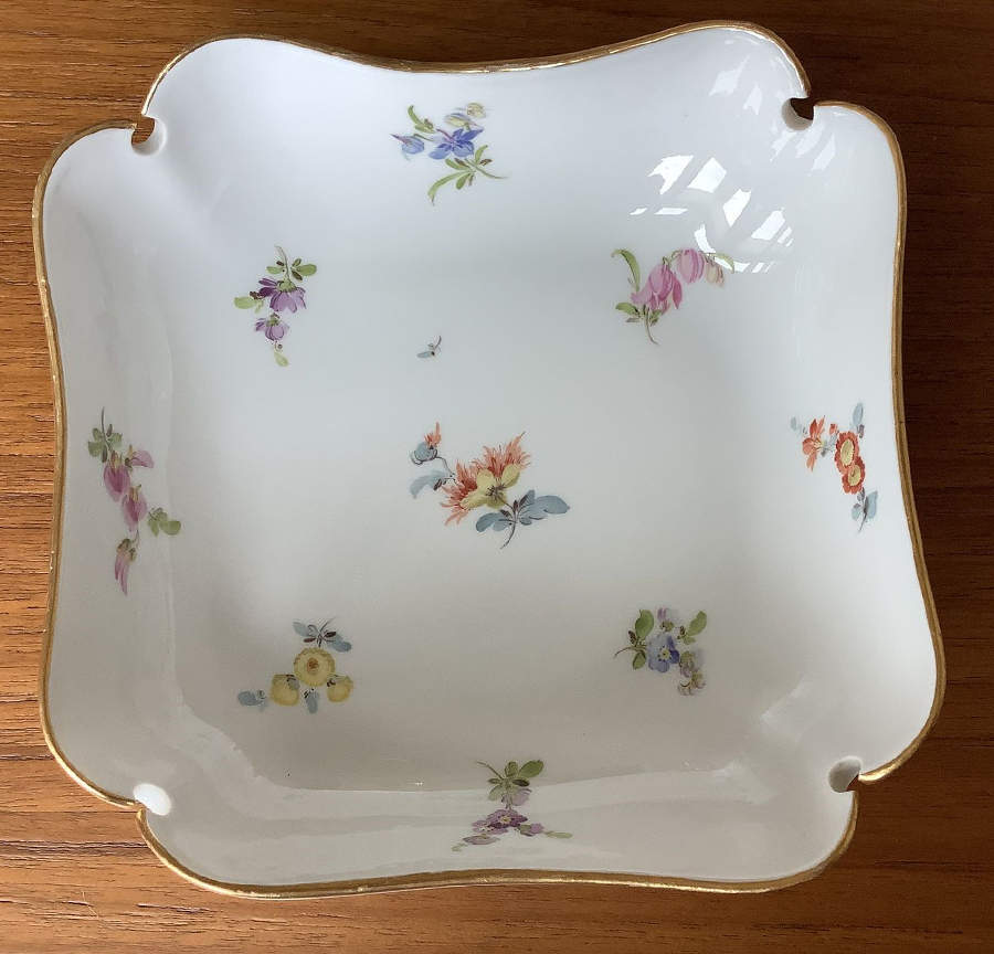 Scattered Flowers ("X" Backstamp) 6" Square Vegetable Bowl by Meissen (Germany)-1
