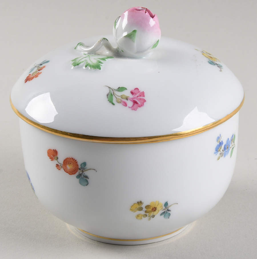 Scattered Flowers ("X" Backstamp) Sugar Bowl & Lid by Meissen (Germany)-1
