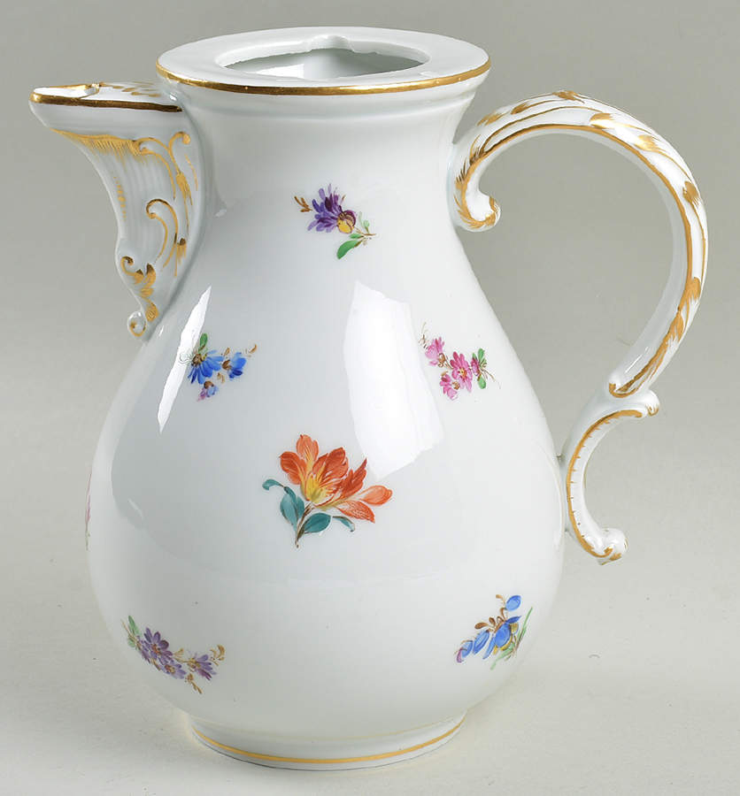 Scattered Flowers ("X" Backstamp) Mini Coffee Pot No Lid by Meissen (Germany)-1