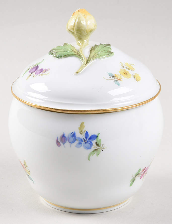 Scattered Flowers ("X" Backstamp) Sugar Bowl & Lid by Meissen (Germany)-1