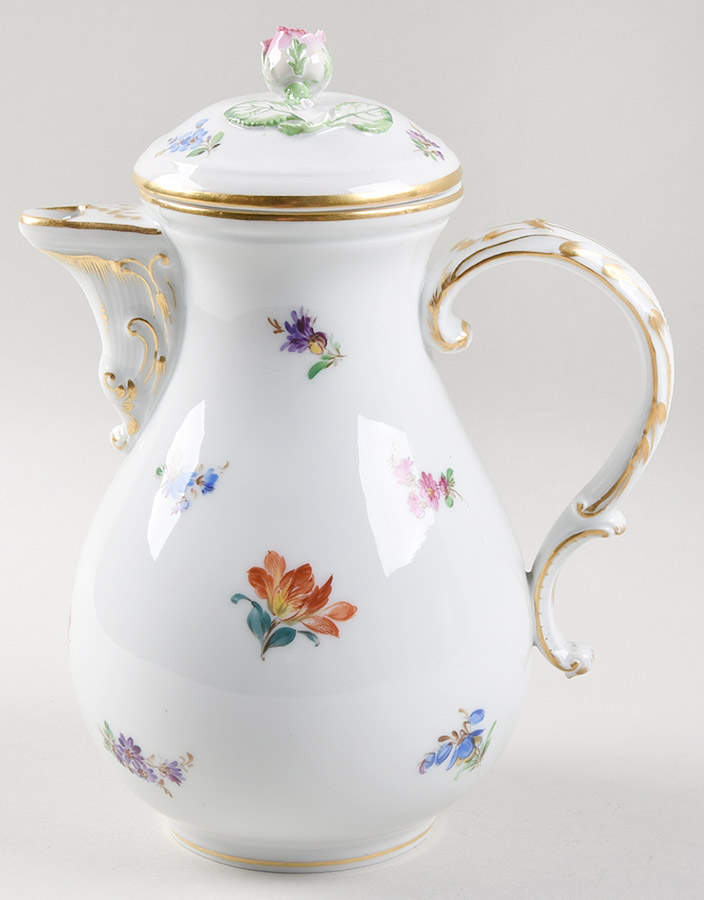Scattered Flowers ("X" Backstamp) Mini Coffee Pot & Lid by Meissen (Germany)-1