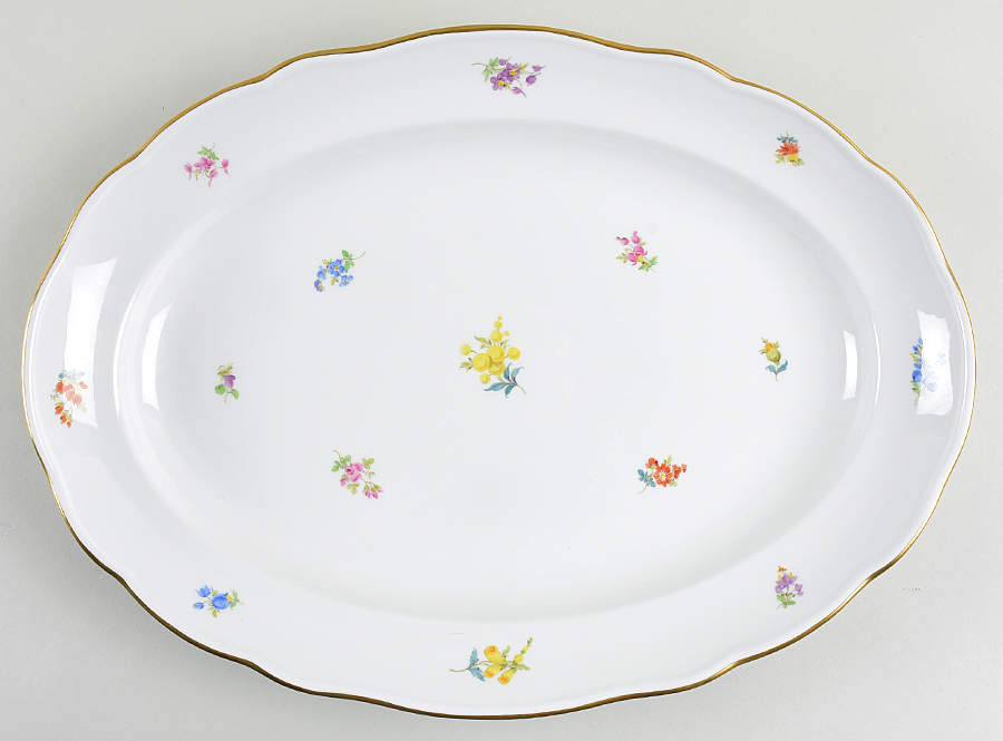 Scattered Flowers ("X" Backstamp) 17" Oval Serving Platter by Meissen (Germany)-1