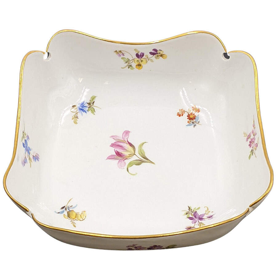 Scattered Flowers ("X" Backstamp) 7" Square Vegetable Bowl by Meissen (Germany)-1