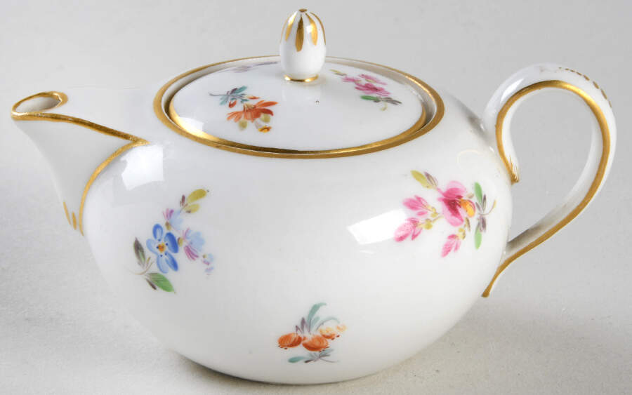 Scattered Flowers ("X" Backstamp) Child's Teapot & Lid by Meissen (Germany)-1