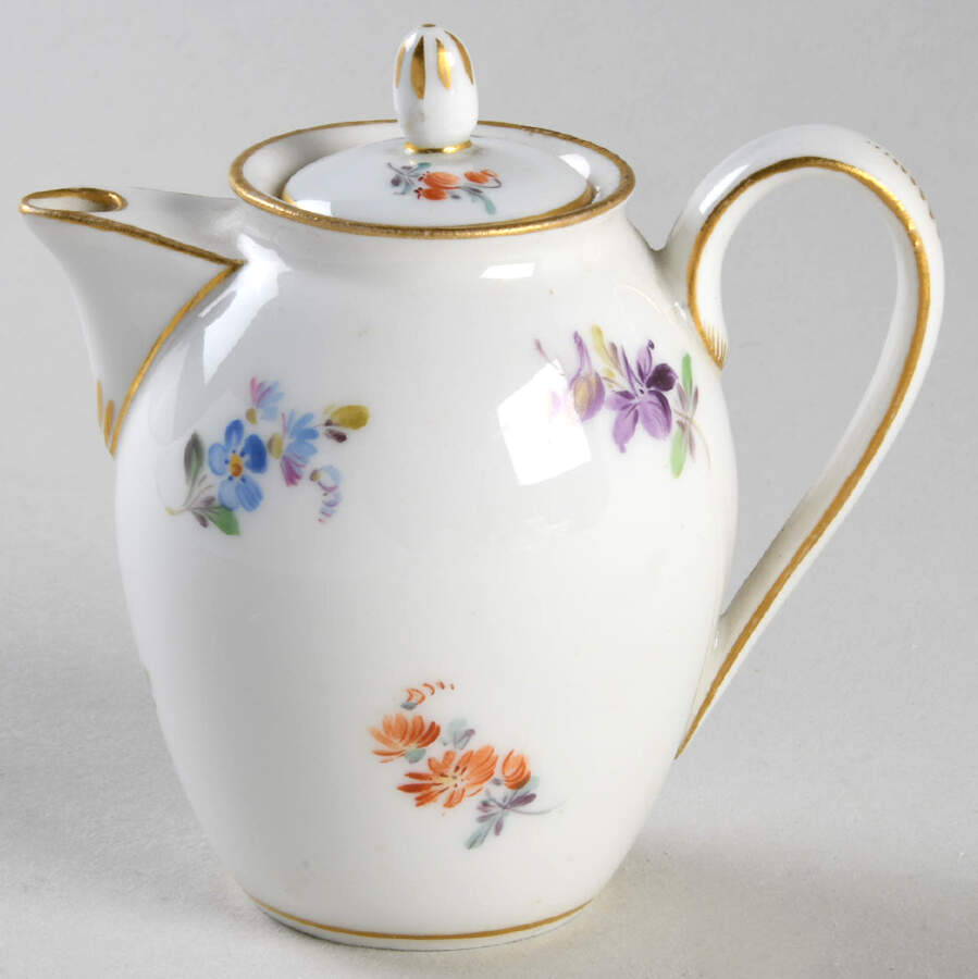 Scattered Flowers ("X" Backstamp) Child's Coffee Pot & Lid by Meissen (Germany)-1