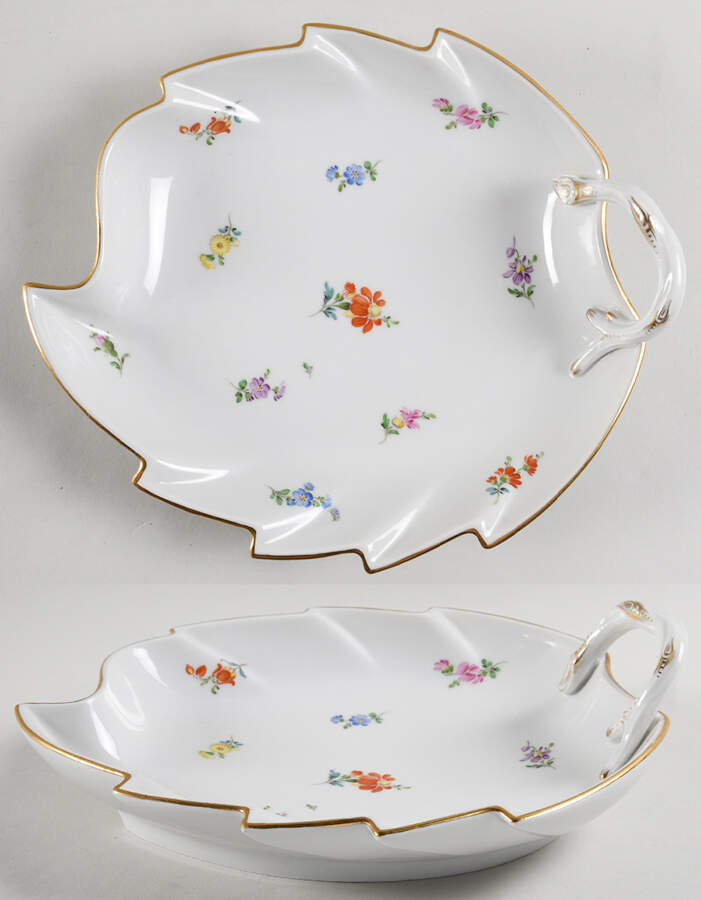 Scattered Flowers ("X" Backstamp) 9" Leaf Dish by Meissen (Germany)-1