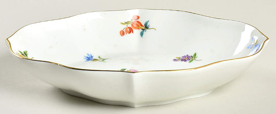 Scattered Flowers ("X" Backstamp) 7" Oval Sweet Meat Dish by Meissen (Germany)-1