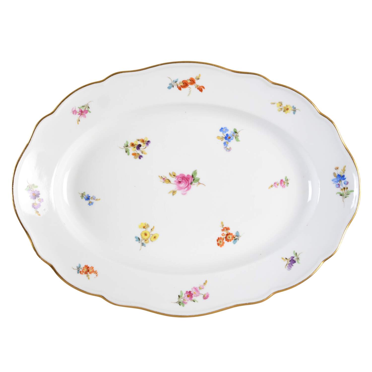 Scattered Flowers ("X" Backstamp) 11" Oval Serving Platter by Meissen (Germany)-1
