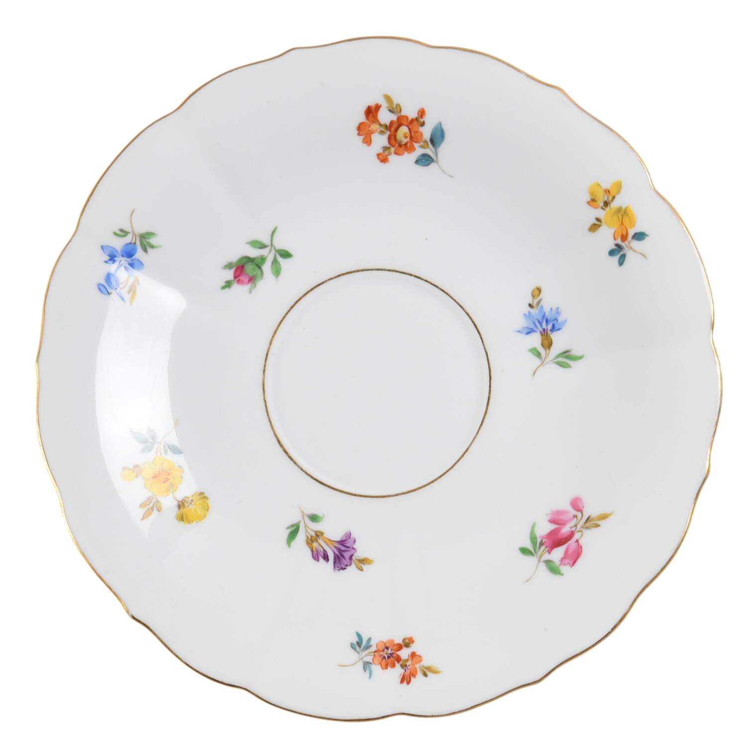 Scattered Flowers ("X" Backstamp) Saucer for Flat Cup by Meissen (Germany)-1