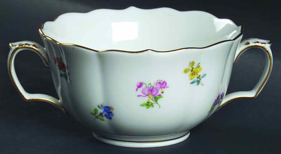Scattered Flowers ("X" Backstamp) Footed Bouillon Cup by Meissen (Germany)-1