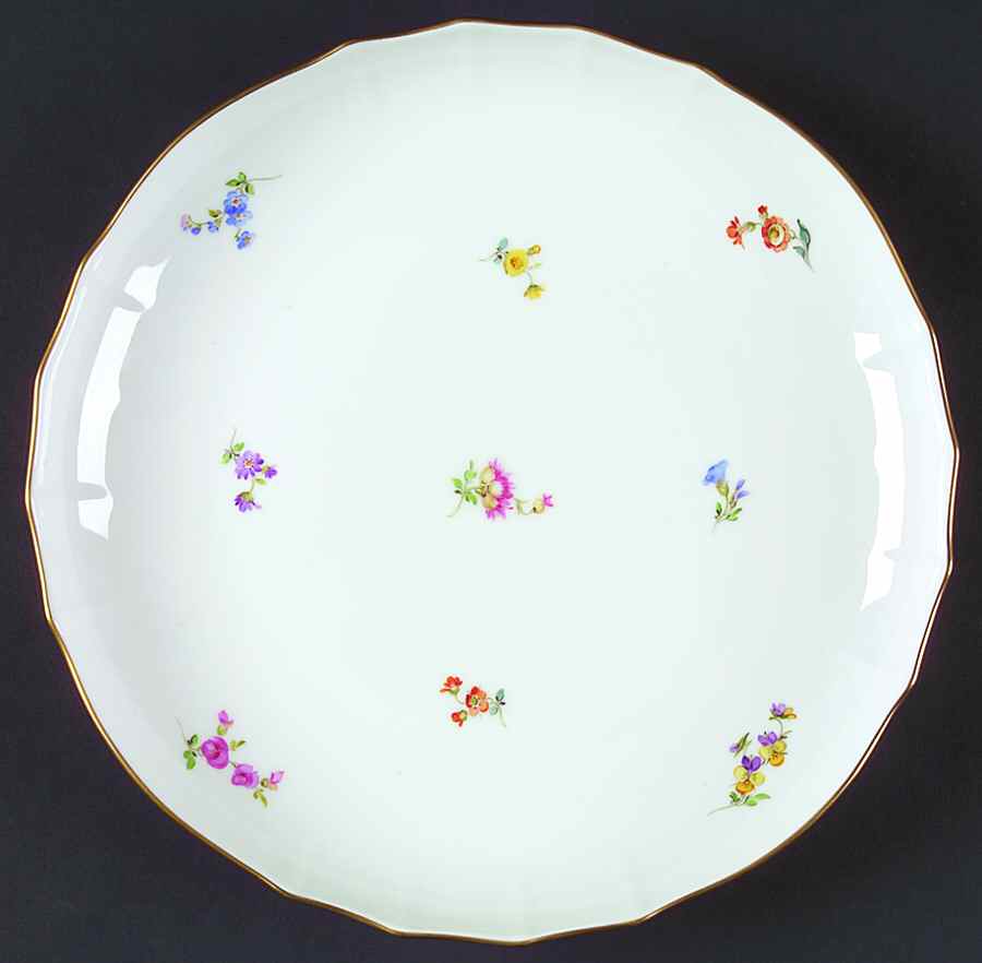 Scattered Flowers ("X" Backstamp) Cake Plate by Meissen (Germany)-1