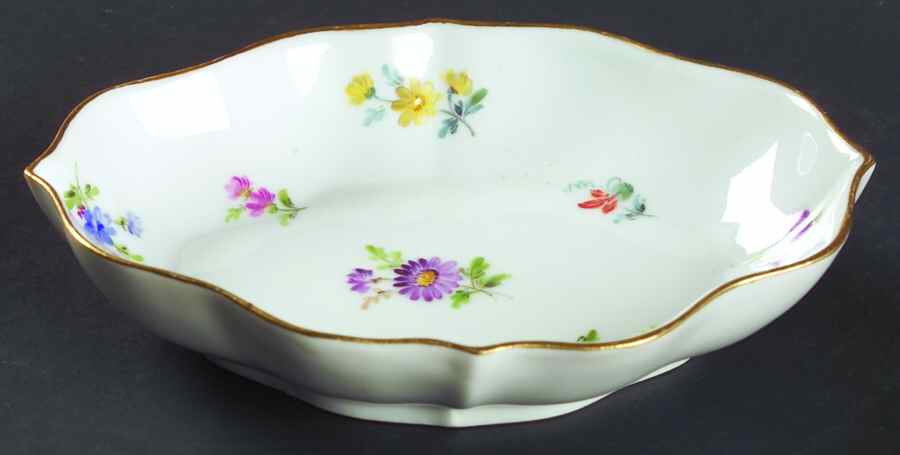 Scattered Flowers ("X" Backstamp) 6" Oval Sweet Meat Dish by Meissen (Germany)-1