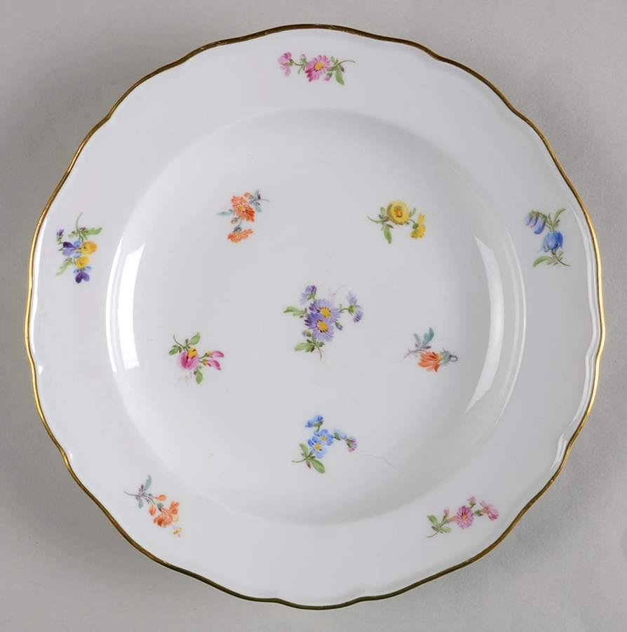 Scattered Flowers ("X" Backstamp) Dessert/Pie Plate by Meissen (Germany)-1