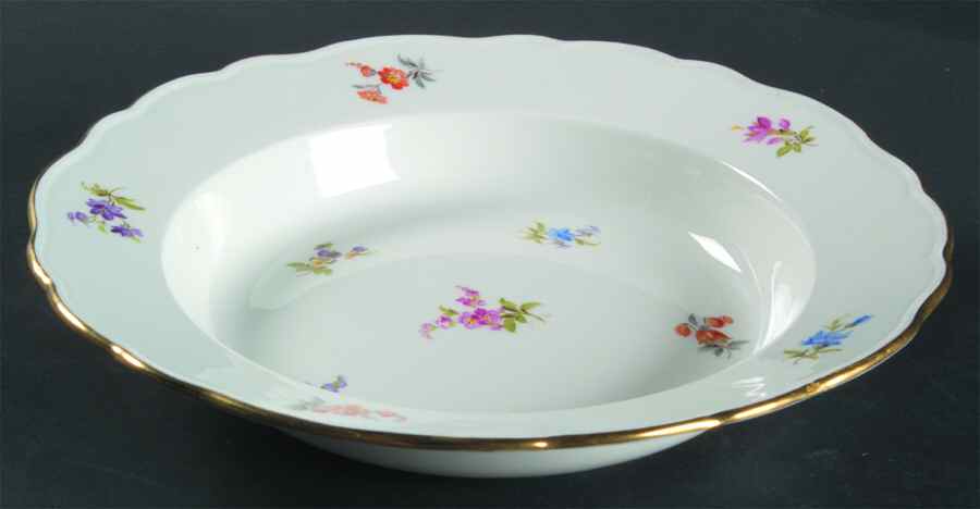 Scattered Flowers ("X" Backstamp) Large Rim Soup Bowl by Meissen (Germany)-1