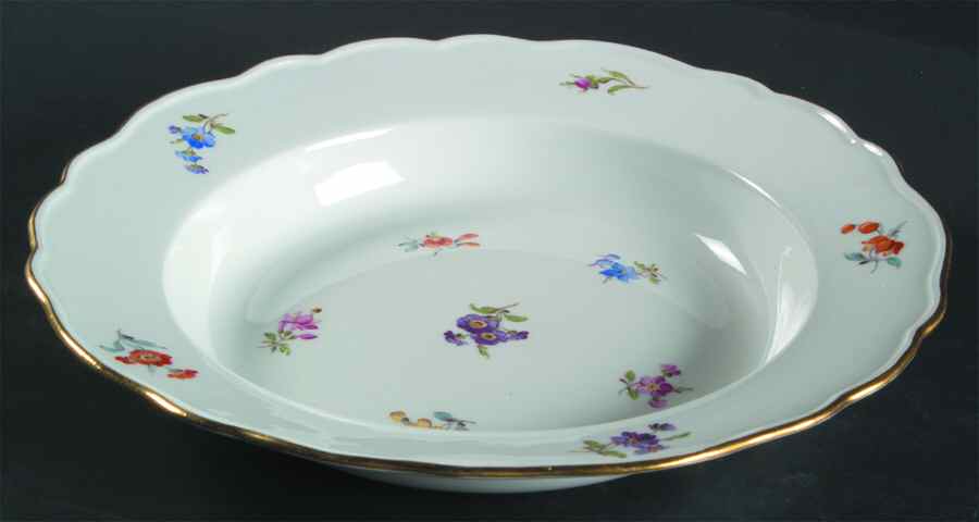 Scattered Flowers ("X" Backstamp) Large Rim Soup Bowl by Meissen (Germany)-1