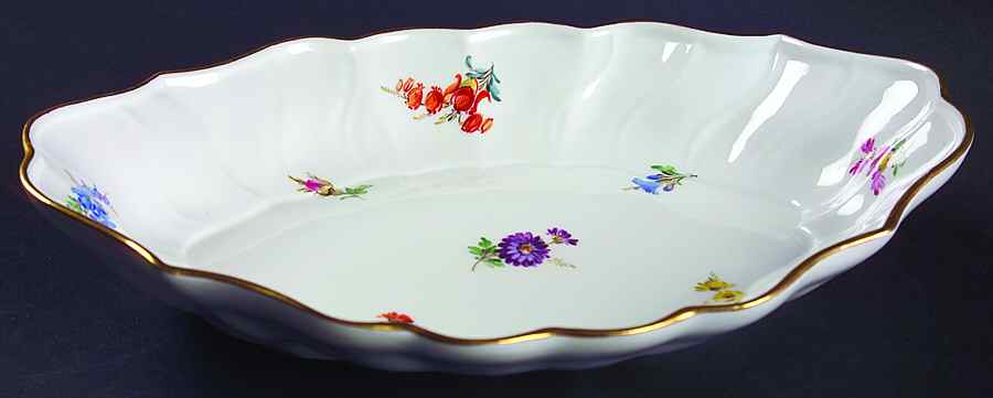 Scattered Flowers ("X" Backstamp) 10" Shallow Oval Bowl by Meissen (Germany)-1