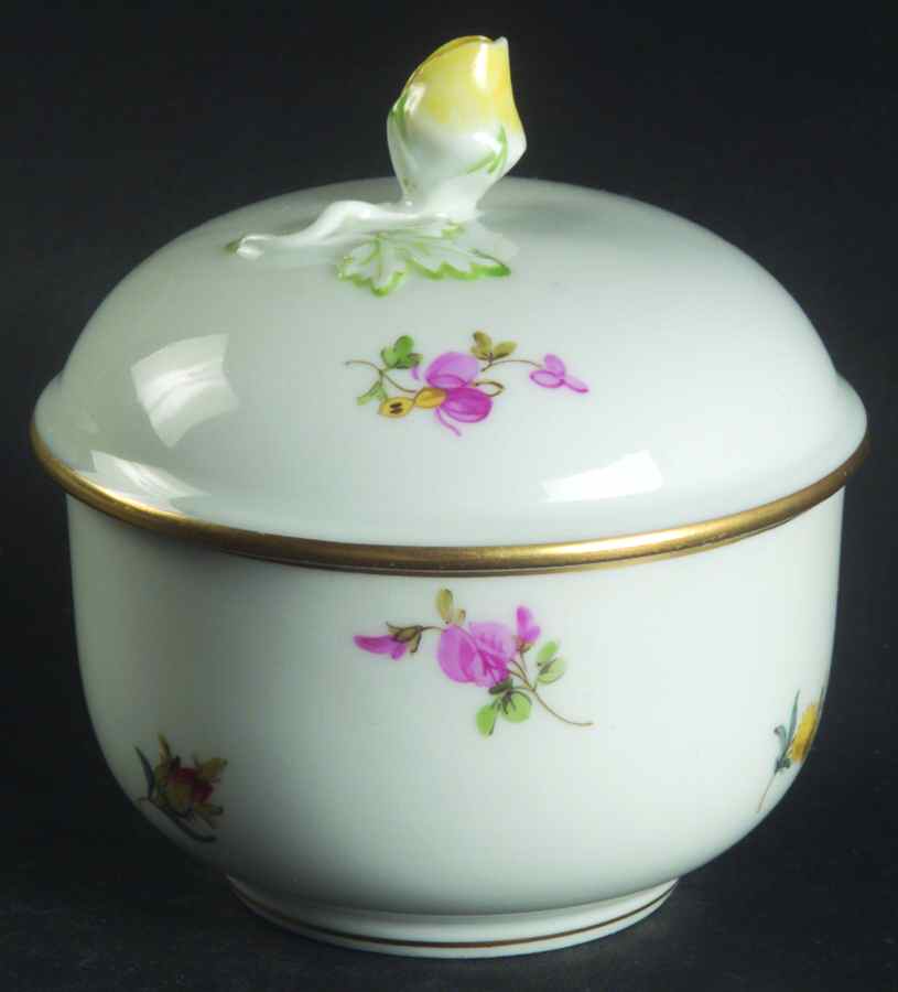 Scattered Flowers ("X" Backstamp) Mini Sugar Bowl & Lid by Meissen (Germany)-1