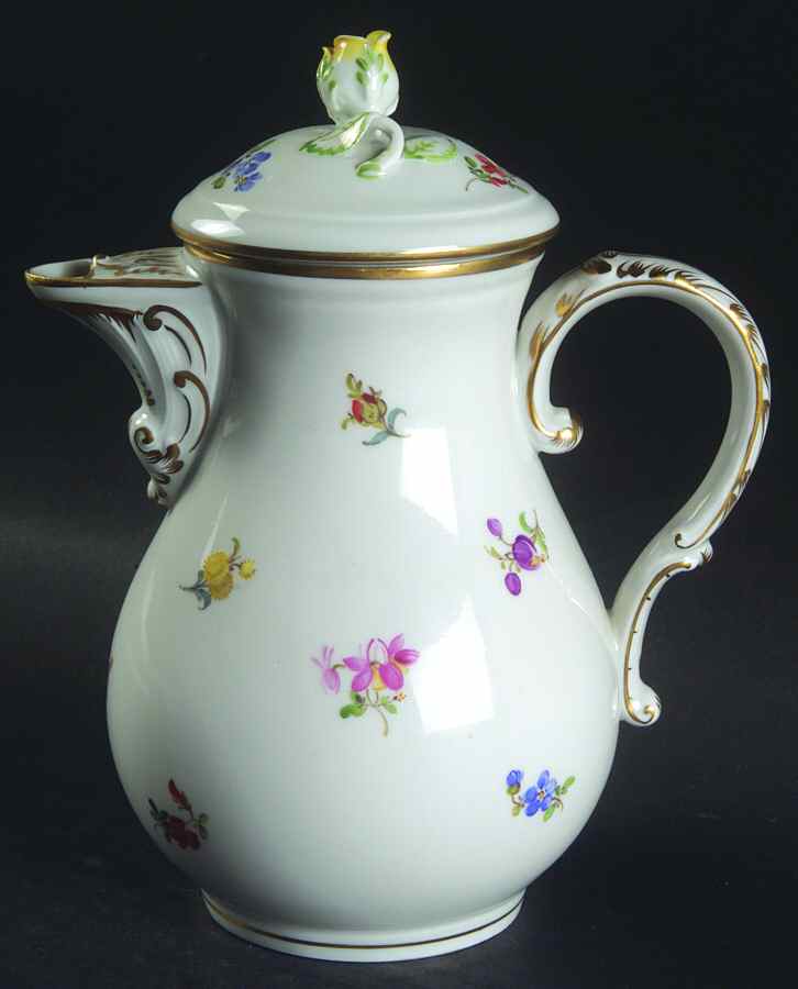 Scattered Flowers ("X" Backstamp) Mini Coffee Pot & Lid by Meissen (Germany)-1