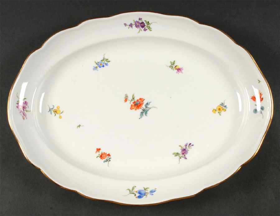 Scattered Flowers ("X" Backstamp) 14" Oval Serving Platter by Meissen (Germany)-1